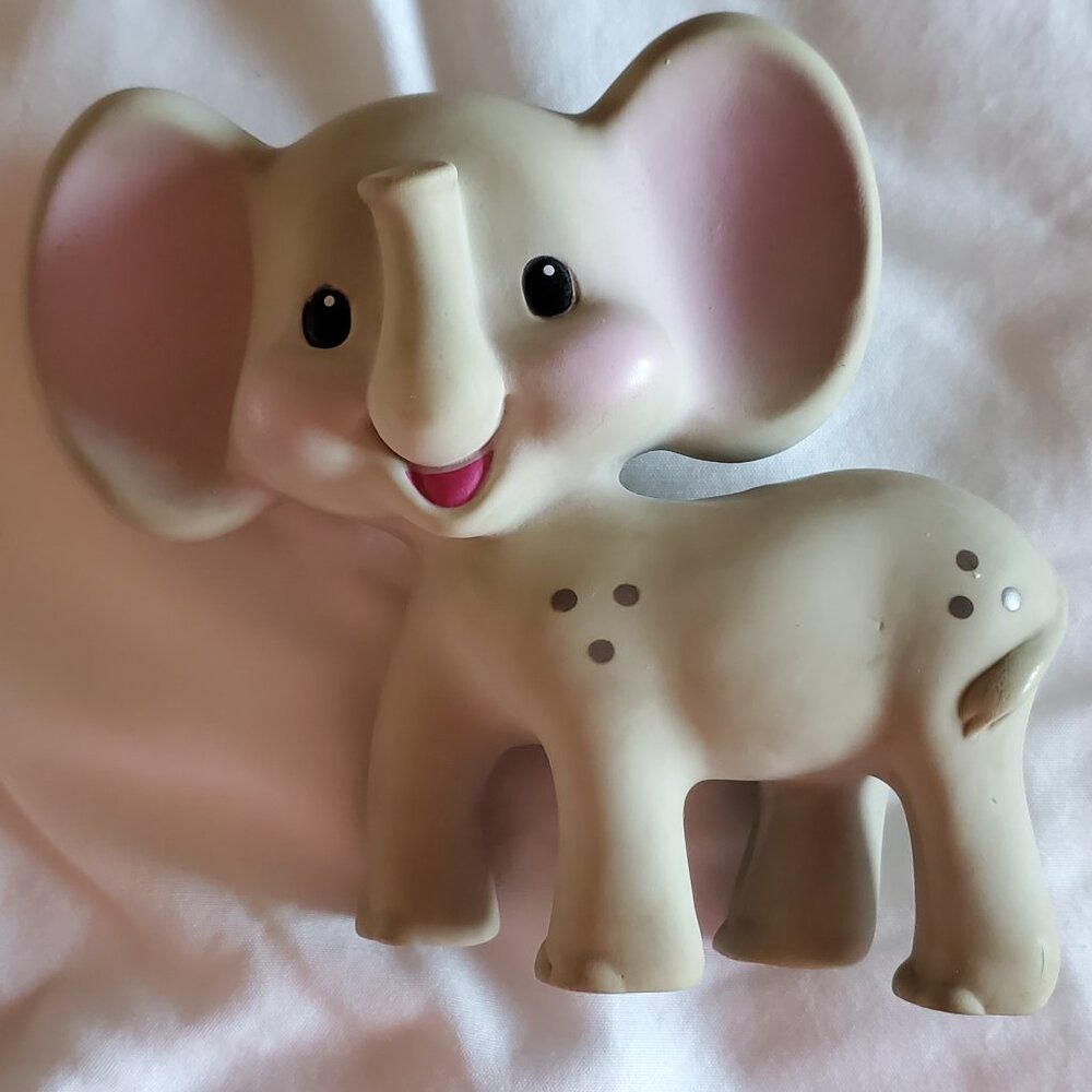 Vintage Infantino Gray & Pink Elephant Rubber Squeak Toy 4”